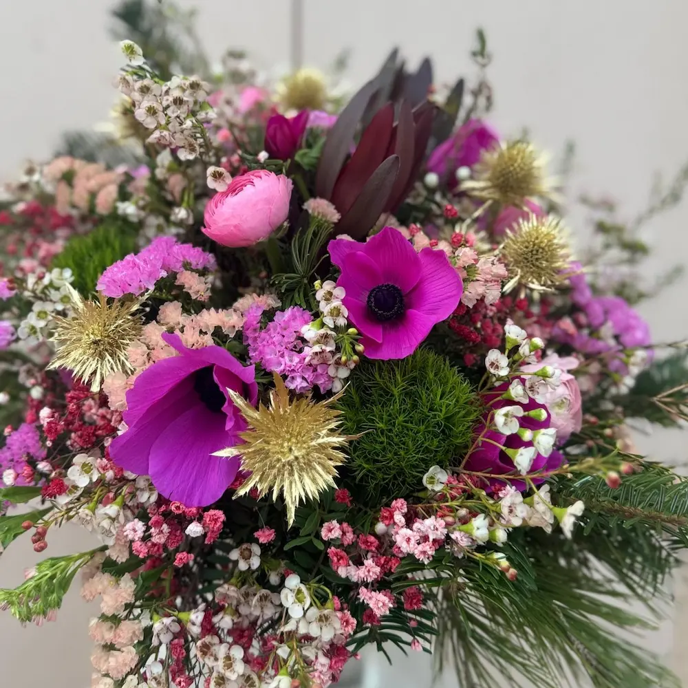 Bouquet de Noël, Fuchsia, Doré, Rose et blanc