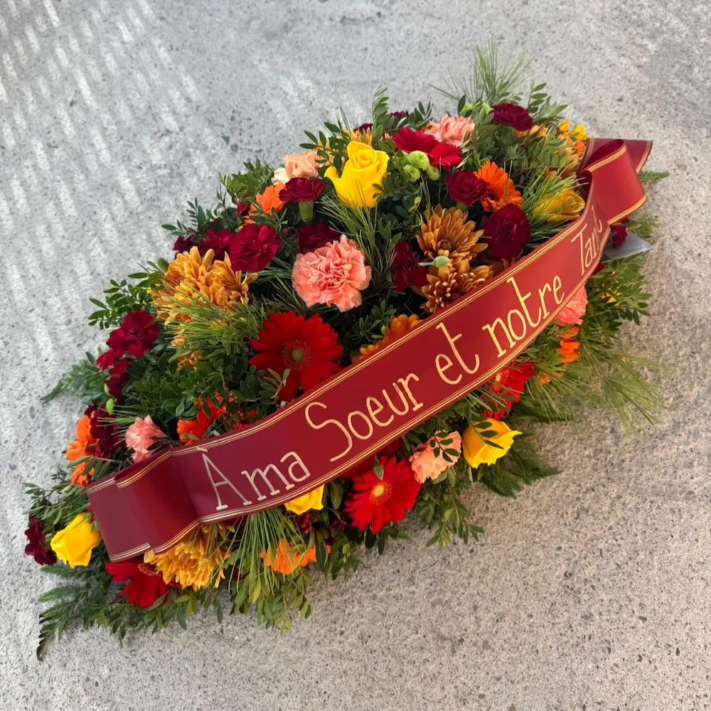 Composition allongée tons jaune, orange, rouge